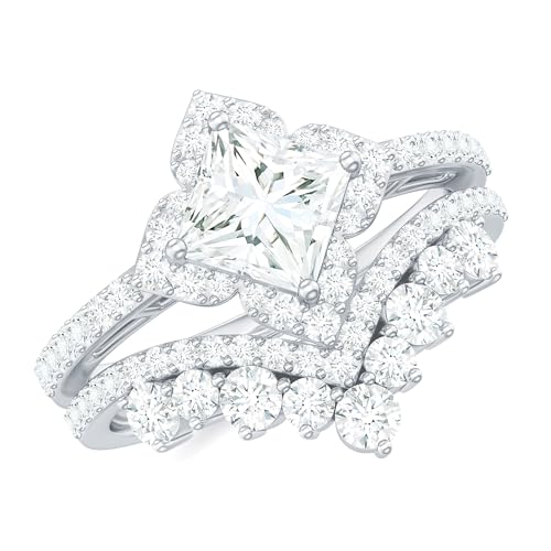 Certified Moissanite Engagement Ring With Band in Silver, D-Vs1 Quality, Moissanite Bridal Ring Set - Ready To Gift