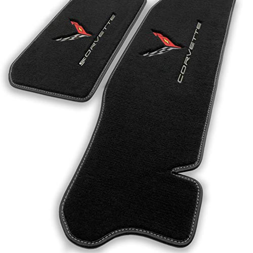 🔥 Flash Sale Lloyd Mats Premium Binding Floor Mats for Corvette C8 2020-ON Coupe Only (Black and White) (Charcoal, Frunk & Trunk - Carbon 'Corvette' Flags Coupe)