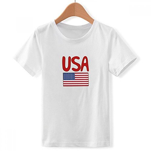 T-Shirt Blanc pour Garçon avec Imprimé Rouge Drapeau National Amérique Coupe Large