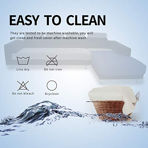 Image of Easy-Going Sofa Slipcover L Shape Sectional Couch 42 x 52 Inches Rectangular Chaise Lounge Reversible Furniture Protector for Pets Kids Children Dog Cat (Ivory /Ivory)