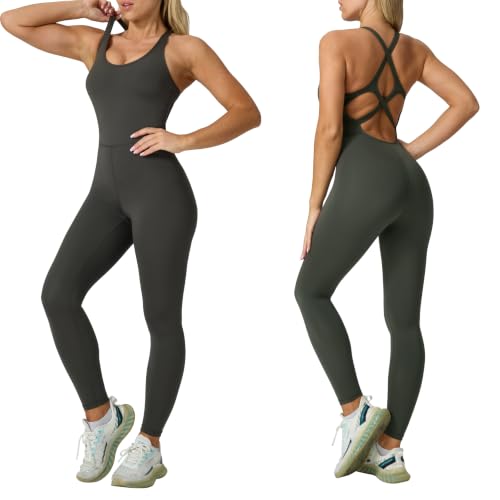 Image of LOVESOFT Workout Jumpsuits for Women Sleevesless Bodycon Backless Unitard