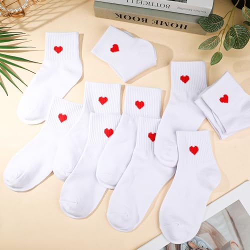 Image of Jspupifip Women's Cute Ankle Crew Socks, 5 /6 Pairs Novelty Fun Heart Casual Calf Sock, Cotton Athletic Running Socks 5.5-8.5