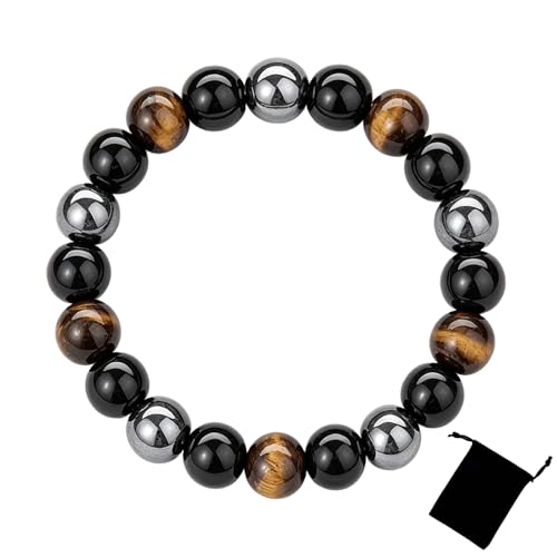 JOVYTH 1 Bracelet en Cuivre pour Homme avec Oeil de Tigre & Hématite – Bracelet Magnétique, Bijou Personnalisé pour Lui, Cadeau Anniversaire, Fête des...