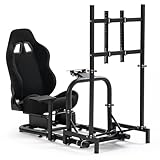 Marada Racing Simulator Cockpit with Black Seat Fit for Logitech/Thrustmaster/T3PA/TGT G923 G920,Steering Wheel Stand with TV Stand,Wheel and Pedal Not Included