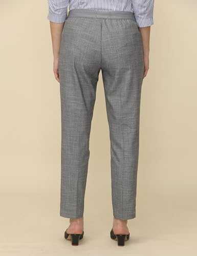 Image of WEARHOUSE Women's Polyester Solid Formal Elasticated Trousers Pant | Stripped Regular Fit for Office | Formal | (Grey)