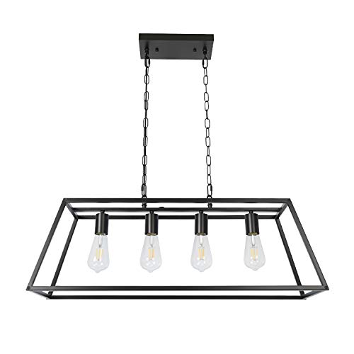 Black Modern Kitchen Island Lighting Farmhouse Chandelier Industrial Ceiling Light Fixtures for Kitchen, Dining Room, Living Room, Bar, Foyer (4-Light)