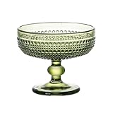 WAIT FLY Vintage Embossed Beads Glass Dessert Bowl Footed Trifle Bowl Ice Cream Bowl Serving Bowl for Fruit, Salad, Candy, Cocktail, Coffee, Trifle-Green-1 PCS