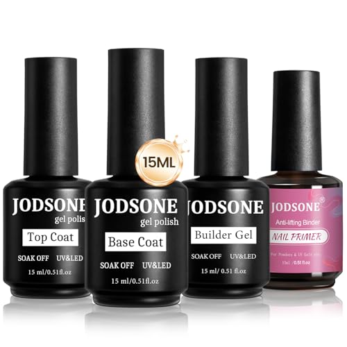 JODSONE 4 Bottles of 15ML Nail Primer Base Coat Top Coat and Builder Gel Which Helps Better Fit the Gel Polish