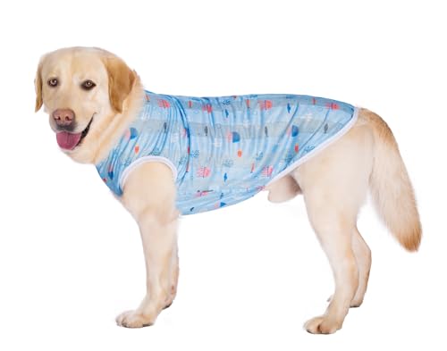 Image of HDKUW Pet Clothes,Dog Summer T-Shirt Cool Breathable Sunscreen Dog Vest Clothes Outfit Costume for Medium Large Dogs Blue Jellyfish XL