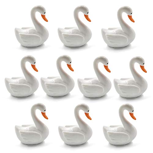 YANCAI 10 Pcs Miniature Swan Figure, Swan Model Plastic Swan Figurines Fairy Garden Miniature Moss Landscape for Home Decoration(White)
