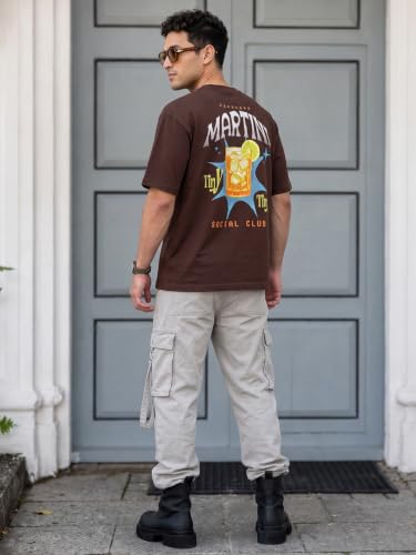 Image of Veirdo Men Bold Front & Back Printed Oversized Fit T-Shirt for Men, Cotton Fabric, Drop-Shoulder Streetwear Casual Graphic Tee, Stylish & Comfortable (OS VD APX SW S)
