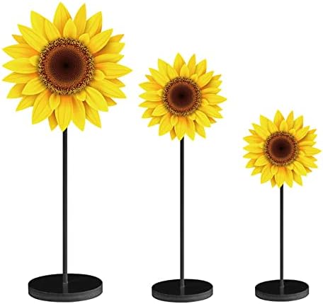 3 Pcs Summer Sunflower Wood Table Sign Standing Wooden Sunflower Tabletop Home Decor Rustic Wooden Tabletop Centerpiece Tall Standing Block Decorations for Farmhouse Rustic Kitchen Table