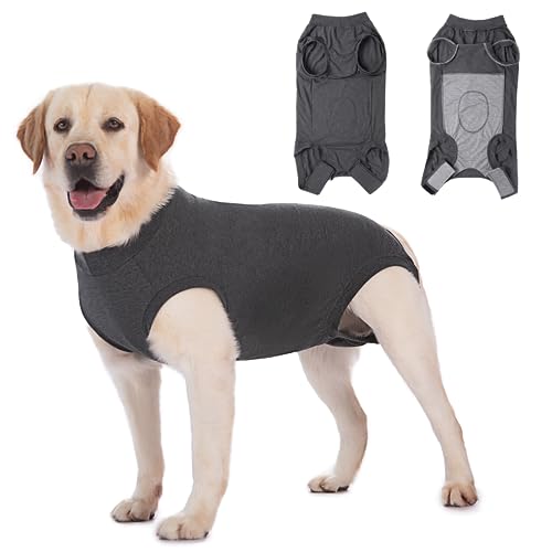 Axcimond Hundebody Nach Op Leckschutz Op Body Hund Kastration Hündin Rüde Medical Pet Shirt Hund Einteiler Wundschutzanzüge für Hunde Mit Klettverschluss Alternativen zu Kegel und Halskrause Grau XS