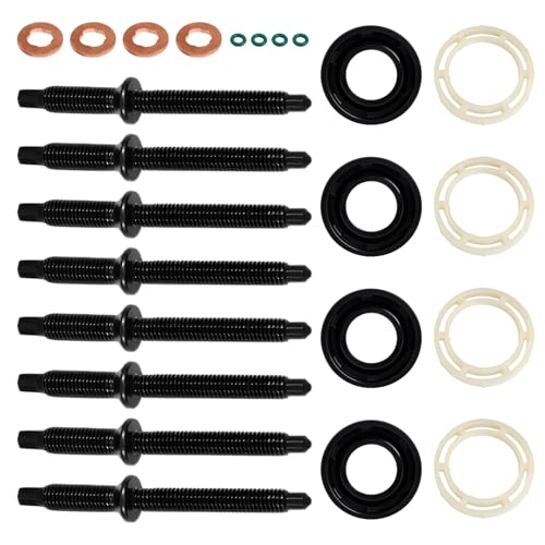 RowGlow 16pcs Joints Injecteur 1.6 HDI et 8 Vis Colonnettes Injecteur Compatible avec C2 C3 207 307 198185 198299 1982A0 joint d'Injecteur
