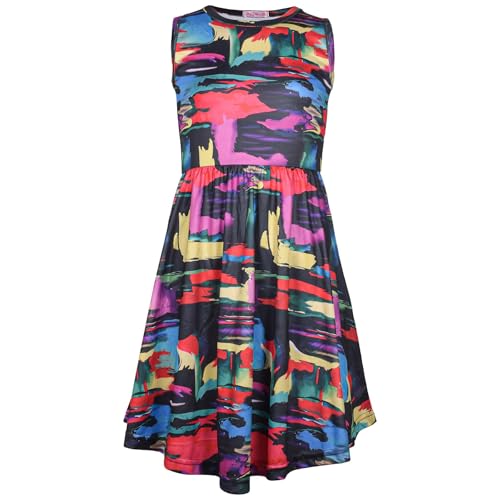 Robe patineuse fille sans manches col rond fluide pour été de 5 à 13 ans