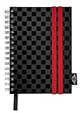 Zwei Rot Racing stripes-style Gummibänder dienen als Lesezeichen und Verschluss