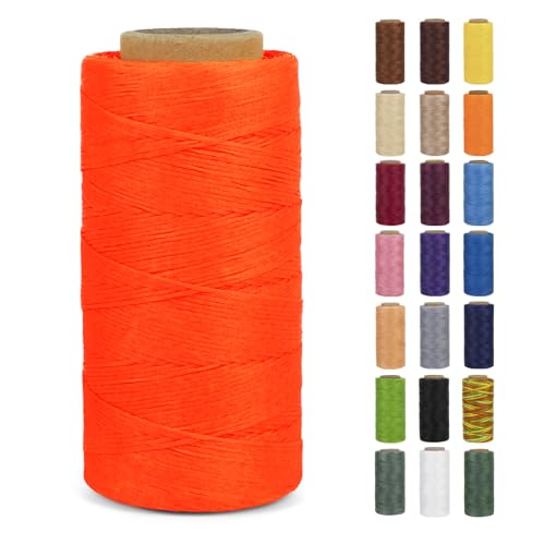 LEREATI 0.8mm Waxed Thread for Leather Sewing 284 Yards 150D Flat Wax String Sewing Thread, Waxed Cord for Bracelet Making Bookbinding Shoe Repairing Leather Projects DIY Crafts (Fluorescent Orange)