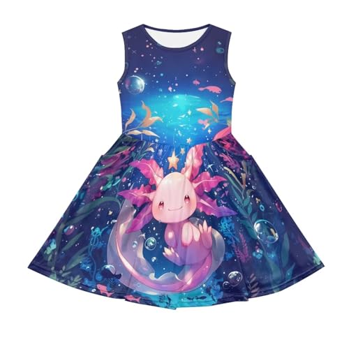 Cute Axolotl Dresses for Girls Sleeveless Tank Dress A Line Swing Sundress with Pockets 2-14T2