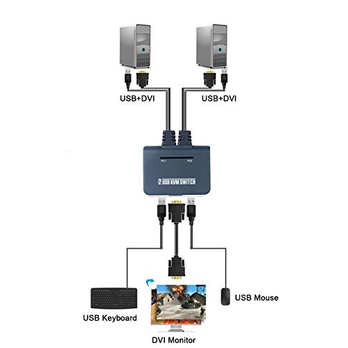 2 Port Dvi Kvm Switch With Cables,2 In 1 Out Dvi Kvm Switches 1 Set Of Keyboard Video Mouse Control 2 Computers With (Dvi+Usb) Input Ports And 1 Monitor With Dvi Ports #TOP1