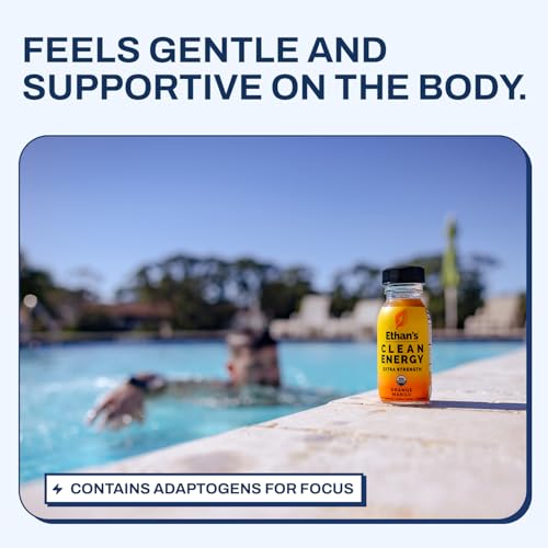 Image of Ethan's Organic Clean Energy Shots Orange Mango Extra Strength, 2 Pack of 2oz | 200mg Caffeine | Green Tea, Guayusa, Lion's Mane & Cordyceps | Sugar-Free, Vegan, Gluten-Free, USDA Organic
