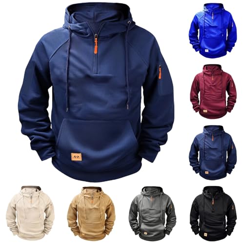 Hoodies For Men Quarter Zip Up Big And Tall Tactical Hoodie Pullovers Fall Winter Fashion Hooded Sweatshirt With Pockets