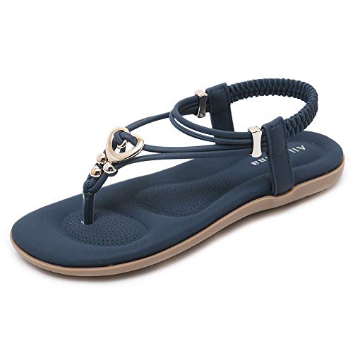Image of Alicegana Women's Summer Sandals Bohemian Beaded Ankle Walking Strap Casual Flip Flops Ladies Sexy Flats Comfortable Shoes