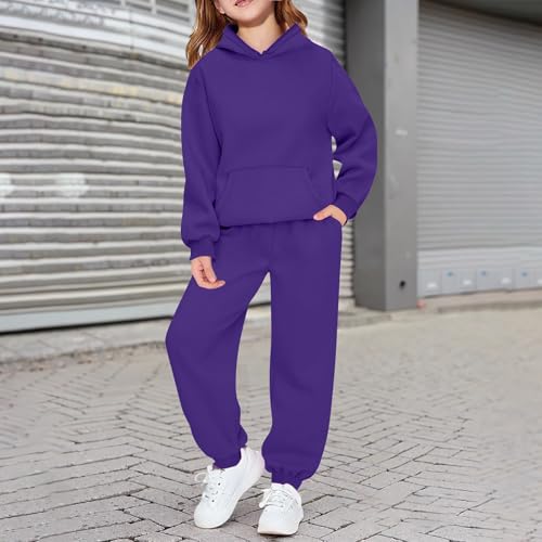 Girls Sweatsuit Set 2 Piece Soft Long Sleeve Hoodie Sweatshirt and Sweatpants for Kids Fall Clothes Athletic Sweat Suit3