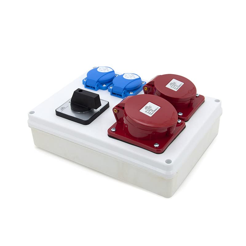 ELS Elektrotechnika Caja de distribución de corriente con 2 enchufes Schuko de 230 V + 1 x CEE 16 A + 1 x CEE 32 A + interruptor 0-1, cableado, listo para conectar, para obras y fábricas