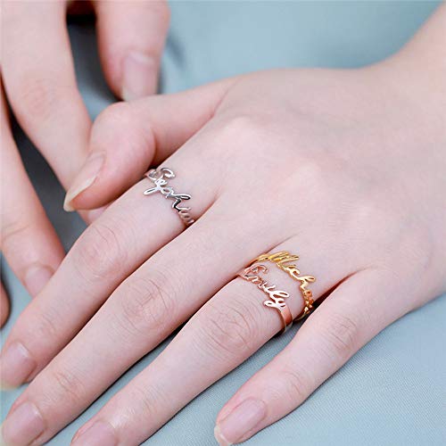 Glaveho Personalized Name Ring 14K Solid Gold Custom Name Plate Stacking Ring Real Gold Engrave Word Name Initial Ring For Women Men Girl (14K Gold-Yellow Gold Color) #TOP1