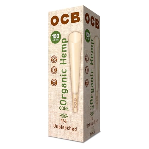 OCB Organic Hemp Unbleached Pre-Rolled Rolling Paper Cones 1-1/4 (84mm) Size - 100 Cones