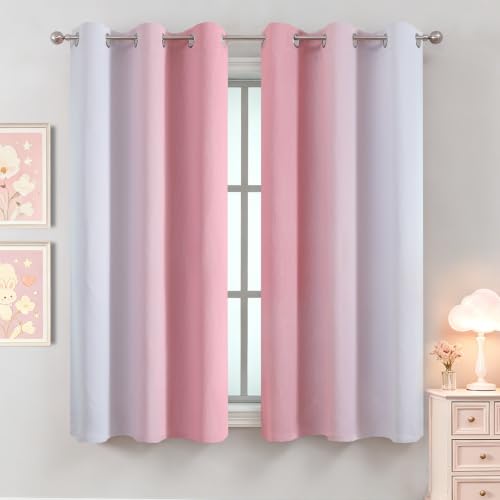 Image of Estelar Textiler Pink and Greyish White Ombre Blackout Curtains 63 Inches Long for Kids /Girls Bedroom, Room Darkening Thermal Insulated Grommet Window Drapes for Living Room /Nursery, 42Wx63L, 2 Panels