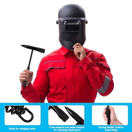 Kingdder 9 Pcs Welding Slag Removal Tools and Accessories Kit Set Include Welding Chipping Hammer Hat Insulated Protective Sleeve Gloves Wire Brush and Stainless Steel Metal Sheet Thickness Gauges - Image 3