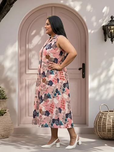 Image of Indietoga Women Plus Size Floral Print Cotton Midi A-line Dress (XL to 7XL)