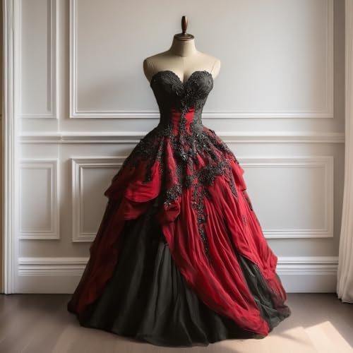 Mouccy Gothic Black Lace Wedding Dresses for Bride Vintage Strapless Bridal Gown A-line Tulle Party Prom Dress for Women3