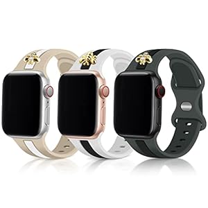 3 Pack Designer Sport Band Compatible with Apple Watch Band 38mm 40mm 41mm 42mm 44mm 45mm 49mm, Soft Silicone Sport Strap with Bee Decoration for iWatch Series 9 8 7 6 5 4 3 2 1 SE