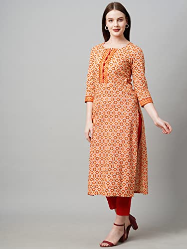 Image of ANNI DESIGNER Women's Cotton Blend Printed Straight Kurta With Pant