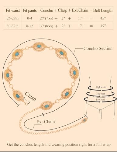 Image of TOPACC Western Metal Concho Belt for Women Cowgirl Chain Belts for Dresses Jeans Country Concert Outfit