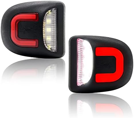 SHINEFIT LED License Plate Light Replacement for Silverado Sierra 1500 2500 3500 Suburban Tahoe Avalanche Yukon XL Escalade, Red U-shaped White Tag Lamp Assembly, Pack of 2