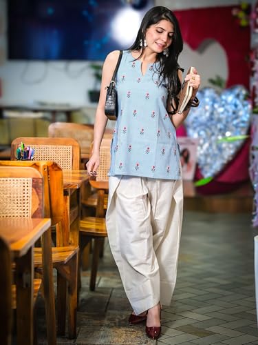 Image of Youthnic Women's Cotton Embroidered And Stripes Work Summer Wear Straight Kurti With farshi Salwar | Co Ord Set for Women Stylish | Office wear Kurta Set