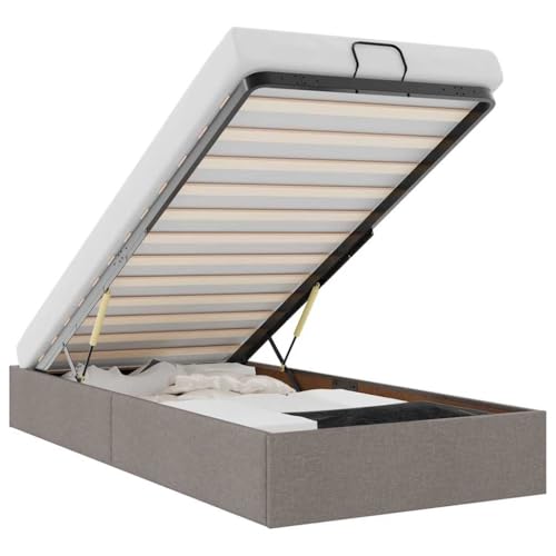 vidaXL Ottoman-Bett ohne Matratze Taupe 90x200 cm Stoff, Bettrahmen, Bettgestell mit Stauraum, Polsterbett, Bettgestell, Bettrahmen mit Stauraum, Bett