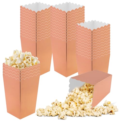 Image of 50 Pcs Rose Gold Popcorn Boxes Mini Paper Popcorn Box Cardboard for Party Disposable Snack Candy Holder for Movie Nights Birthday Wedding (Rose gold)