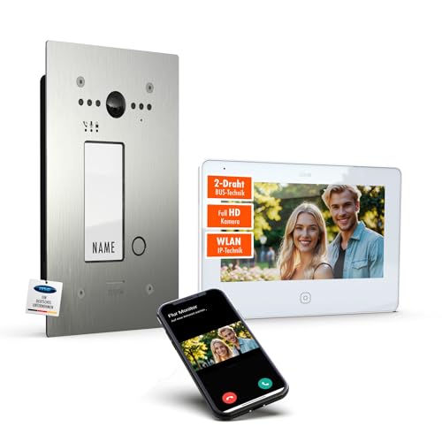 m-e ALLVISO Video Türsprechanlage, 2 Draht IP BUS, Unterputz Gegensprechanlage mit Kamera und Türöffner, 7 Monitor, kostenlose Handy App, Türklingel mit Kamera und Türöffner fürs 1 Familienhaus