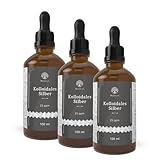 Waldkraft Kolloidales Silber 25 ppm im 3er Set | Silberwasser als technische Lösung | 99,99% Feinsilber | | 2-fach destilliert | 100 ml in lichtschützendem Braunglas mit Pipette