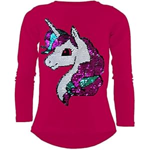 Licorne Unicorn à manches longues en coton à paillettes réversibles pour fille