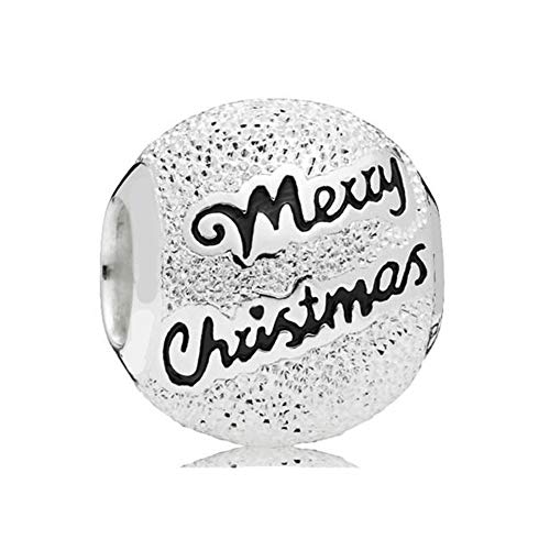 HMMJ Womens S925 Sterling Silver Charms Beads Shiny Merry Christmas English DIY Pendant Compatible with Pandora & European Bracelets Necklaces