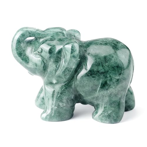 Naapesi Figuritas de Elefante de Cristal 1.5' - Tallado a Mano, Estatuas de Buena Suerte, Energía Curativa - Adornos para Oficina y Casa (Verde)