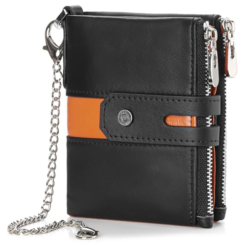GAEKEAO Chain Wallets for Men - Bifold RFID Blocking Mens Wallet with Chain, High Security Leather Wallets with Coin Pocket