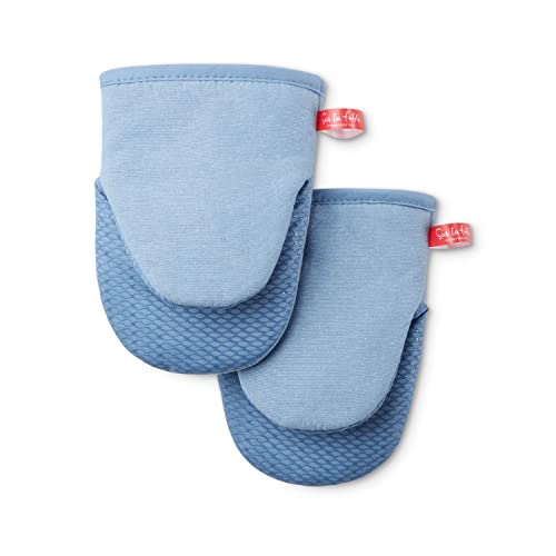 Sur La Table Kitchen Essentials Heat Resistant Chambray Mini Oven Mitt 2-Pack Set, Light Blue, 5.5"X8" #TOP12