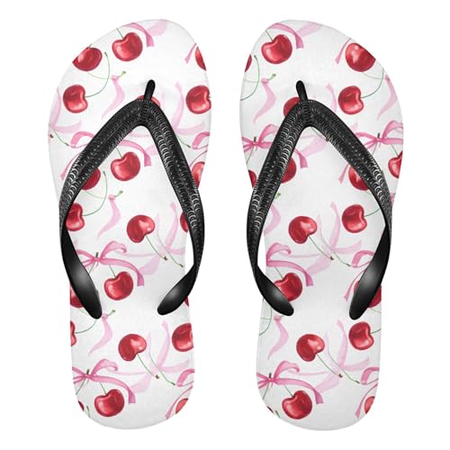 Burbuja Cherries with Bow Flip Flops for Women Men, Soft Thong Sandals Rubber Slippers for Pool Beach Essentials