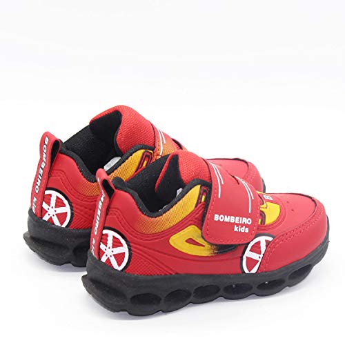 Tenis Carro de Bombeiros Com Luzes de Led que Pisca Infantil Masculino Vermelho